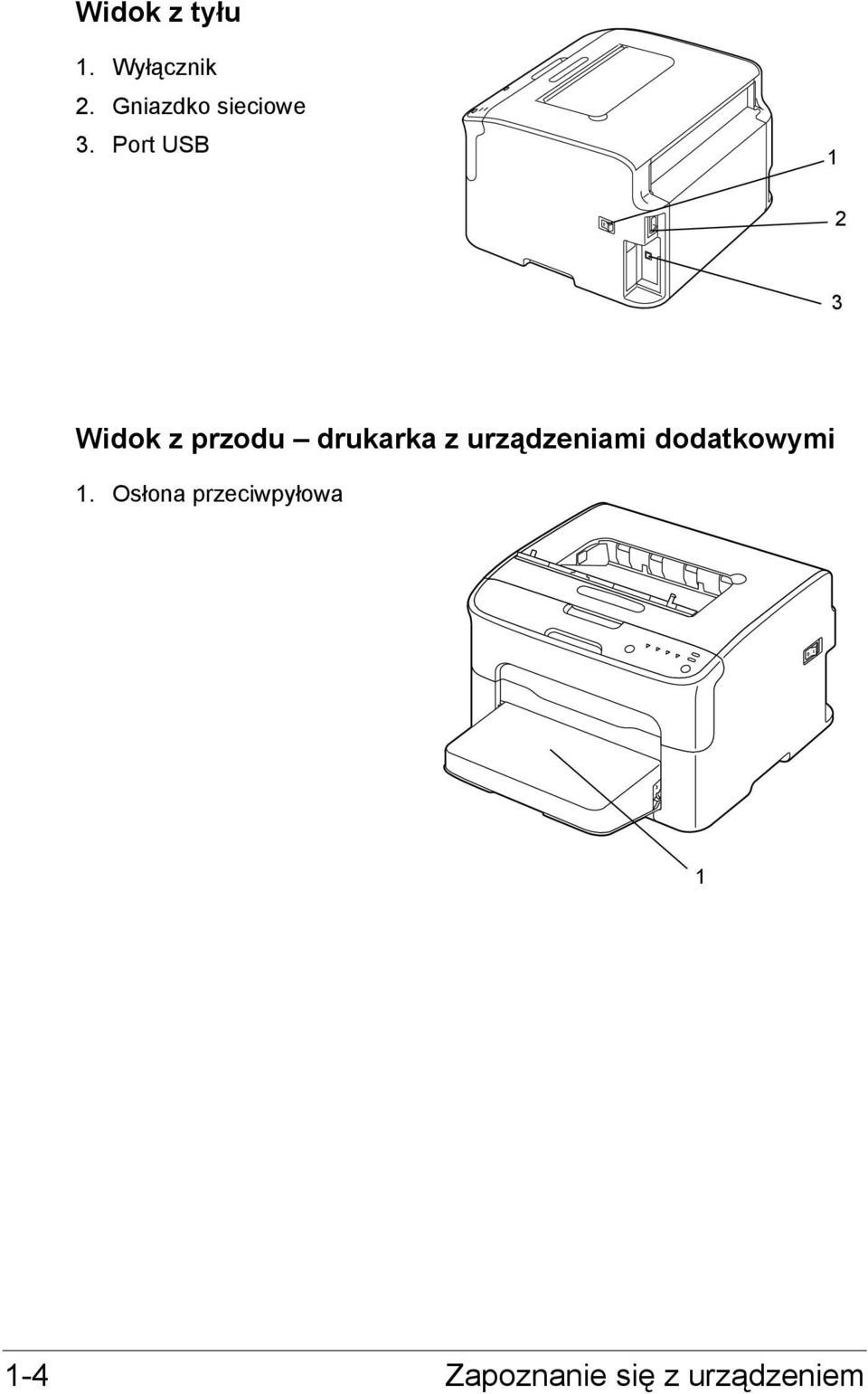 Port USB 1 2 3 Widok z przodu drukarka z