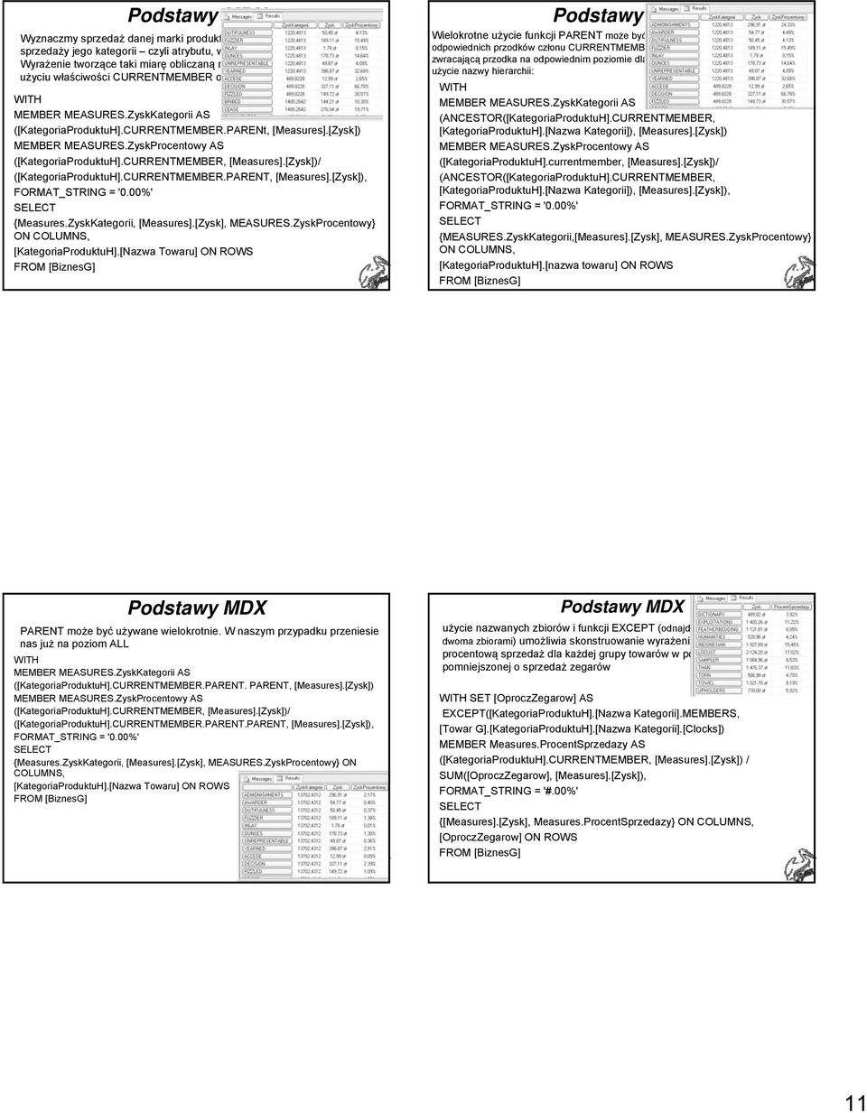 [Zysk]) MEMBER MEASURES.ZyskProcentowy AS ([KategoriaProduktuH].CURRENTMEMBER, [Measures].[Zysk])/ ([KategoriaProduktuH].CURRENTMEMBER.PARENT, [Measures].[Zysk]), FORMAT_STRING = '0.00%' {Measures.