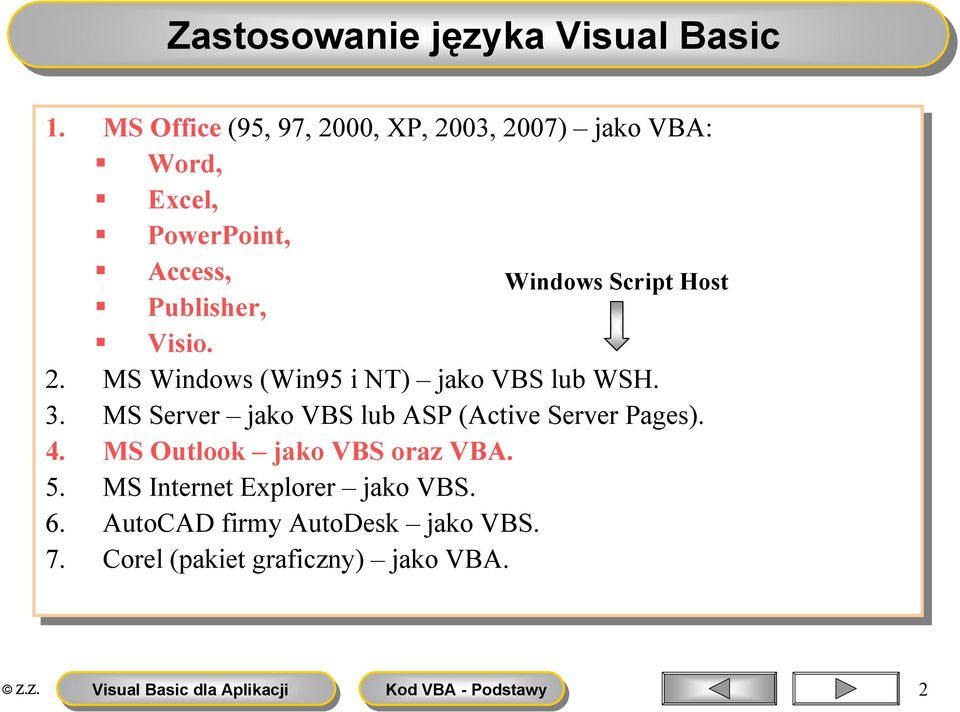 Script Host Visio. 2. 2. MS MS Windows (Win95 i i NT) NT) jako jako VBS VBS lub lub WSH. 3.