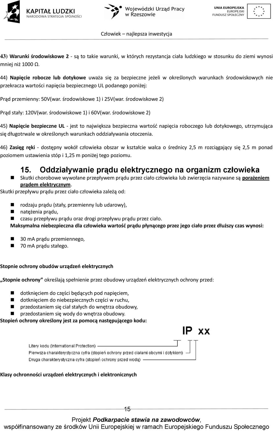 środowiskowe 1) i 25V(war. środowiskowe 2) Prąd stały: 120V(war. środowiskowe 1) i 60V(war.