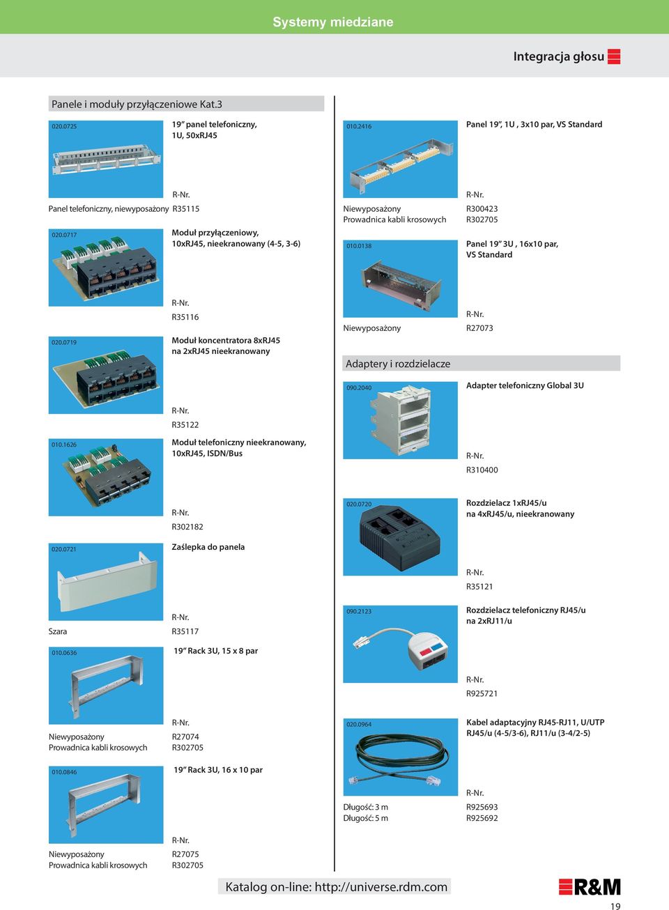 0719 R35116 Moduł koncentratora 8xRJ45 na 2xRJ45 nieekranowany Adaptery i rozdzielacze R27073 090.2040 Adapter telefoniczny Global 3U R35122 010.