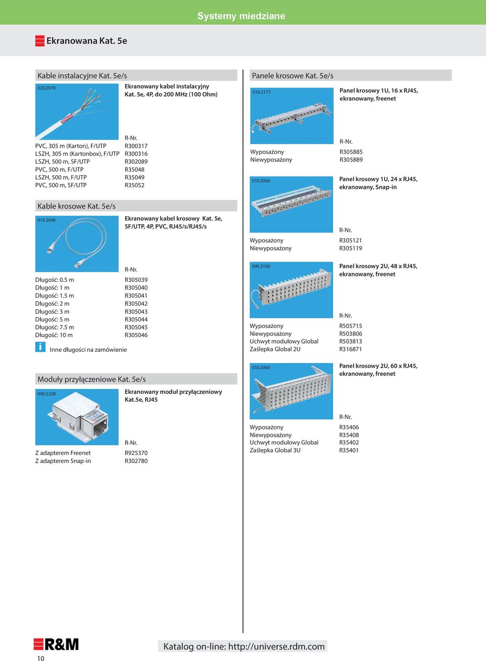 R300316 R302089 R35048 R35049 R35052 010.2066 R305885 R305889 Panel krosowy 1U, 24 x RJ45, ekranowany, Snap-in Kable krosowe Kat. 5e/s 010.2040 Ekranowany kabel krosowy Kat.