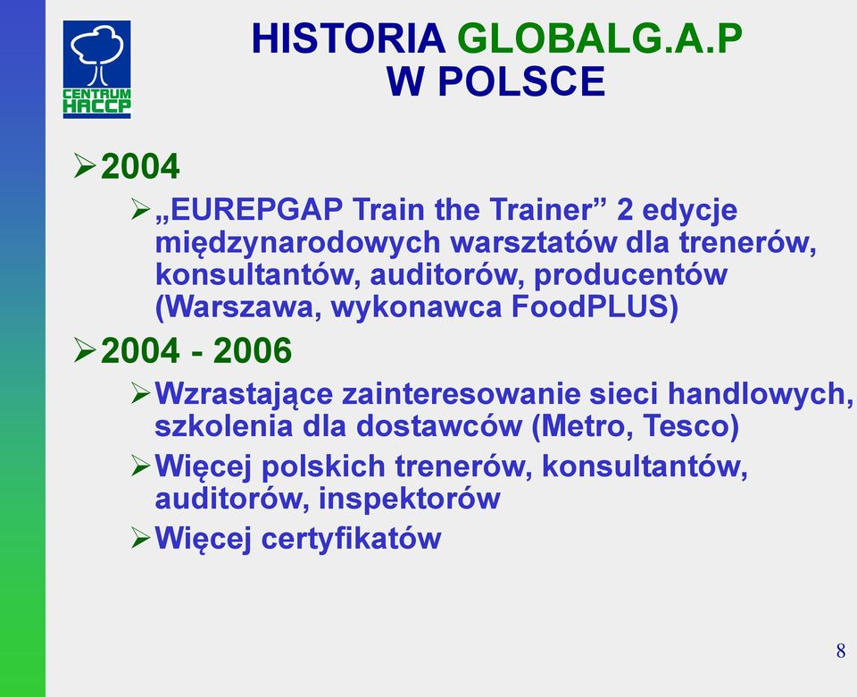 G.A.P W POLSCE 2004 EUREPGAP Train the Trainer 2 edycje międzynarodowych warsztatów dla