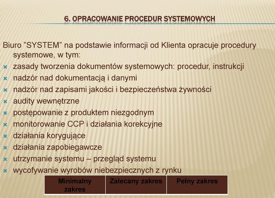 i bezpieczeństwa żywności audity wewnętrzne postępowanie z produktem niezgodnym monitorowanie CCP i działania korekcyjne