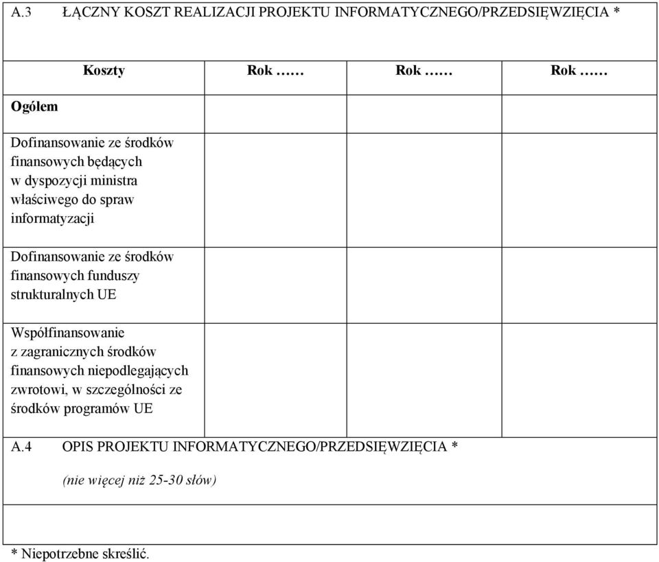 funduszy strukturalnych UE Współfinansowanie z zagranicznych środków finansowych niepodlegających zwrotowi, w