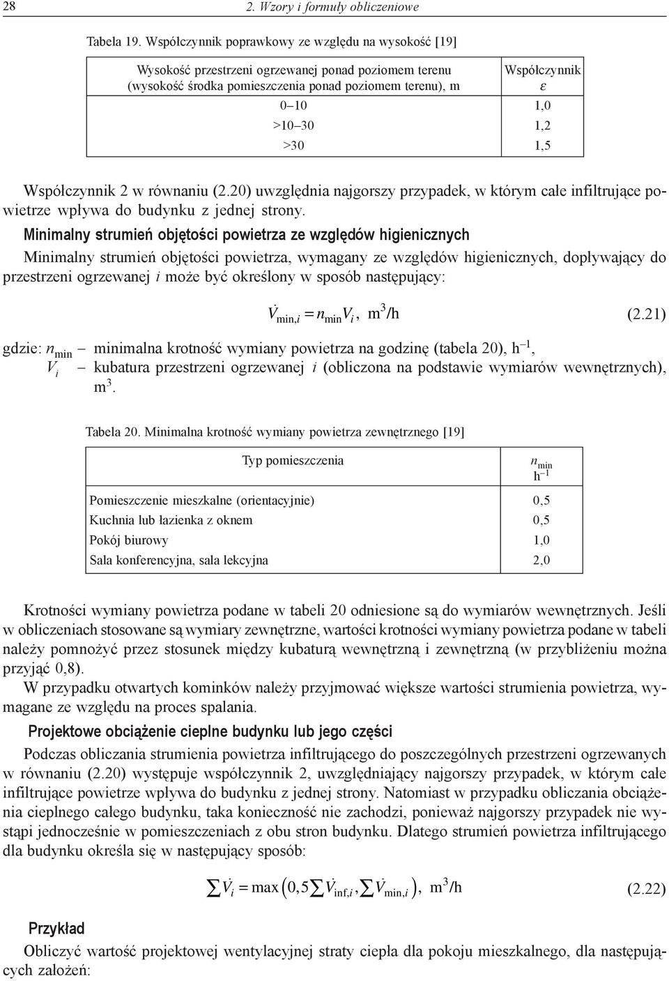 >30 1,5 Współczynnik 2 w równaniu (2.20) uwzględnia najgorszy przypadek, w którym całe infiltrujące powietrze wpływa do budynku z jednej strony.