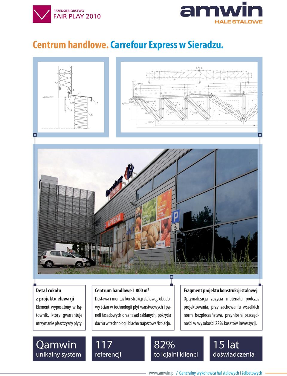 Centrum handlowe 1 800 m 2 Dostawa i montaż konstrukcji stalowej, obudowy ścian w technologii płyt warstwowych i paneli fasadowych oraz fasad