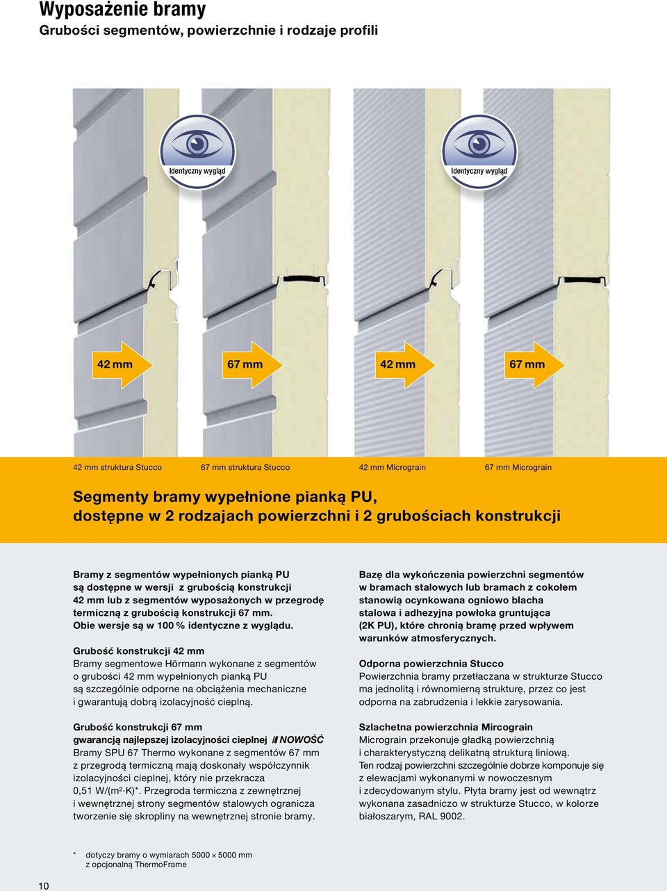 mm lub z segmentów wyposażonych w przegrodę termiczną z grubością konstrukcji 67 mm. Obie wersje są w 100 % identyczne z wyglądu.