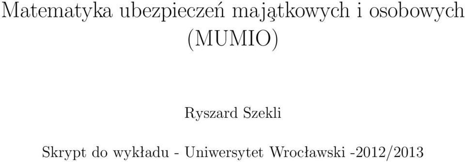 Ryszard Szekli Skrypt do