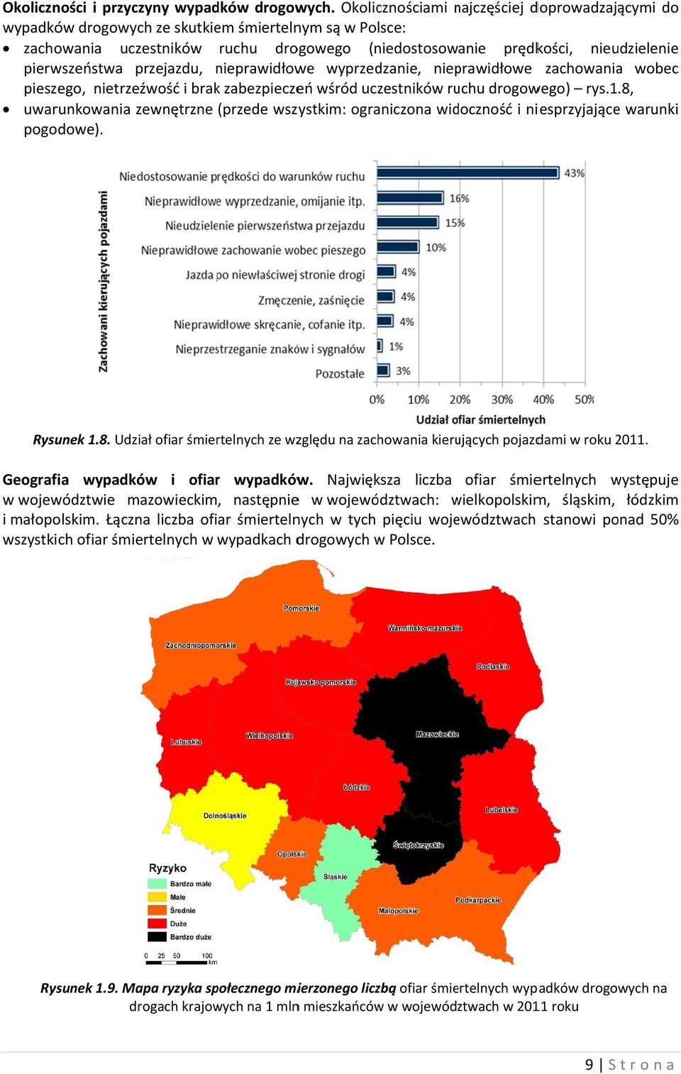 pierwszeństwa przejazdu, nieprawidłow we wyprzedzanie, nieprawidłowe zachowaniaa wobec pieszego, nietrzeźwość i brak zabezpieczeń wśród uczestników ruchu drogowego) rys.1.