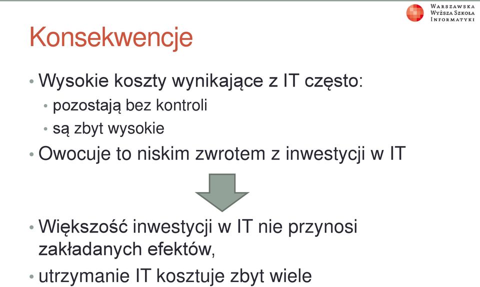 zwrotem z inwestycji w IT Większość inwestycji w IT nie