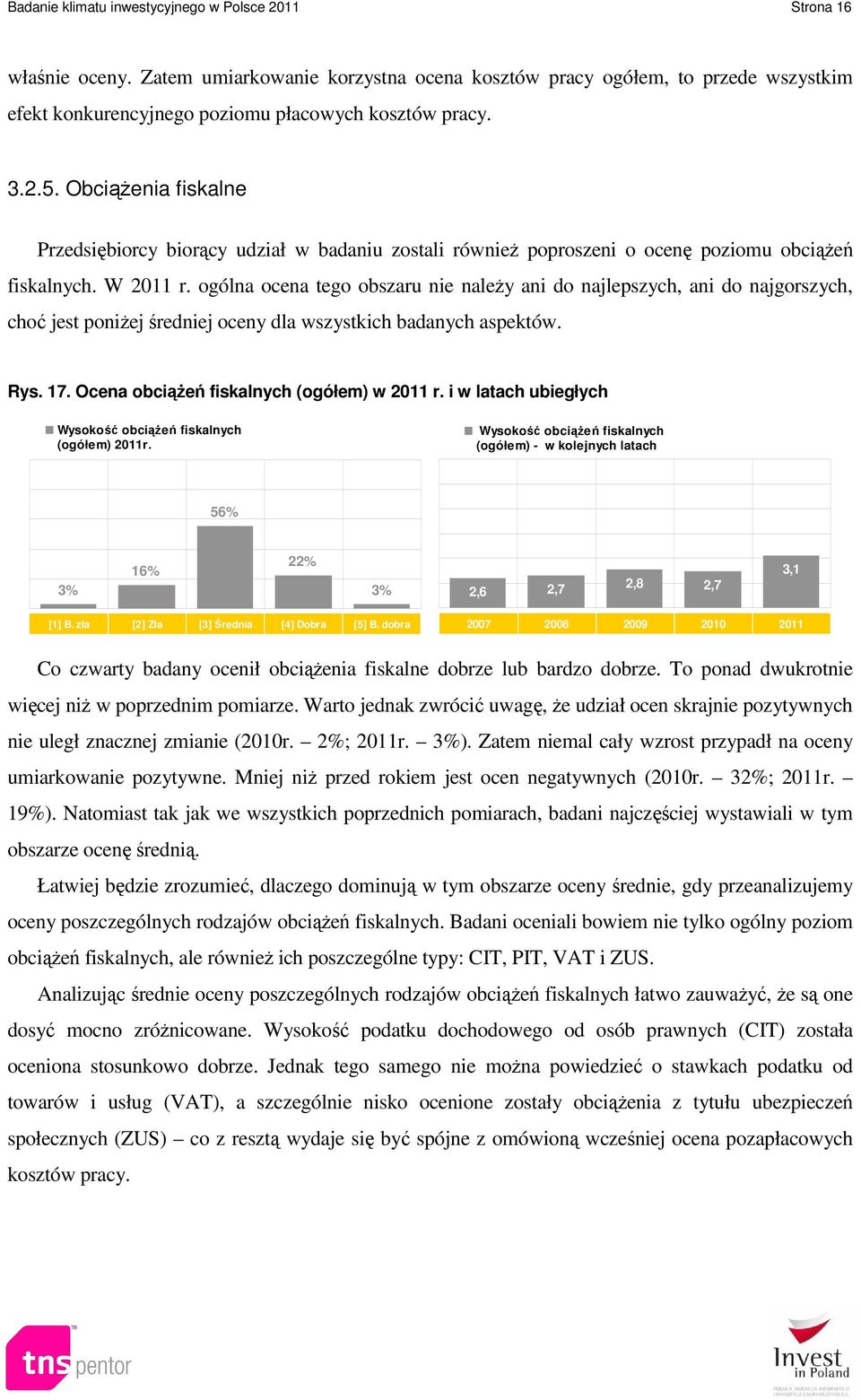 Obciążenia fiskalne Przedsiębiorcy biorący udział w badaniu zostali również poproszeni o ocenę poziomu obciążeń fiskalnych. W 2011 r.