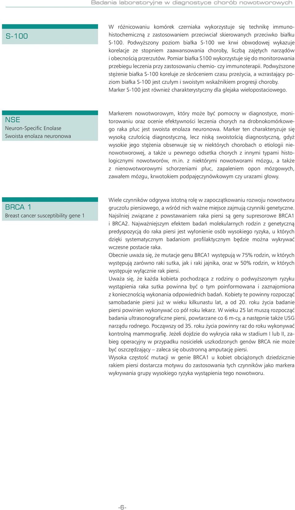 Pomiar białka S100 wykorzystuje się do monitorowania przebiegu leczenia przy zastosowaniu chemio- czy immunoterapii.