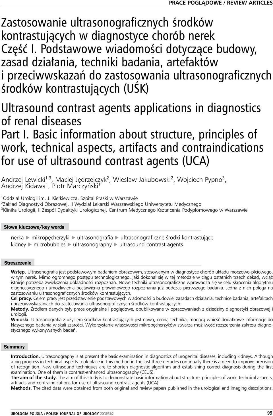 applications in diagnostics of renal diseases Part I.