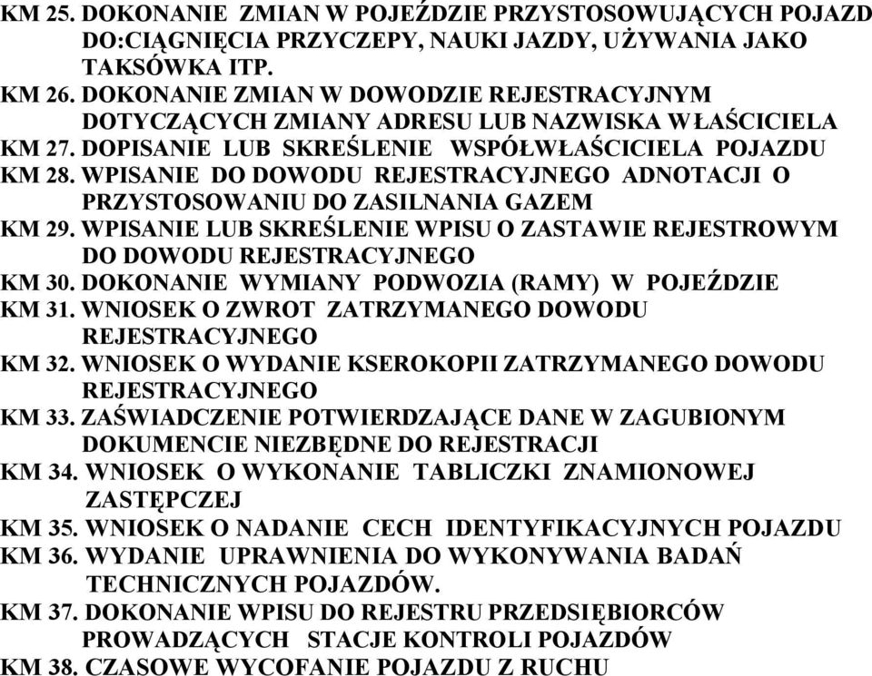 WPISANIE DO DOWODU REJESTRACYJNEGO ADNOTACJI O PRZYSTOSOWANIU DO ZASILNANIA GAZEM KM 29. WPISANIE LUB SKREŚLENIE WPISU O ZASTAWIE REJESTROWYM DO DOWODU REJESTRACYJNEGO KM 30.