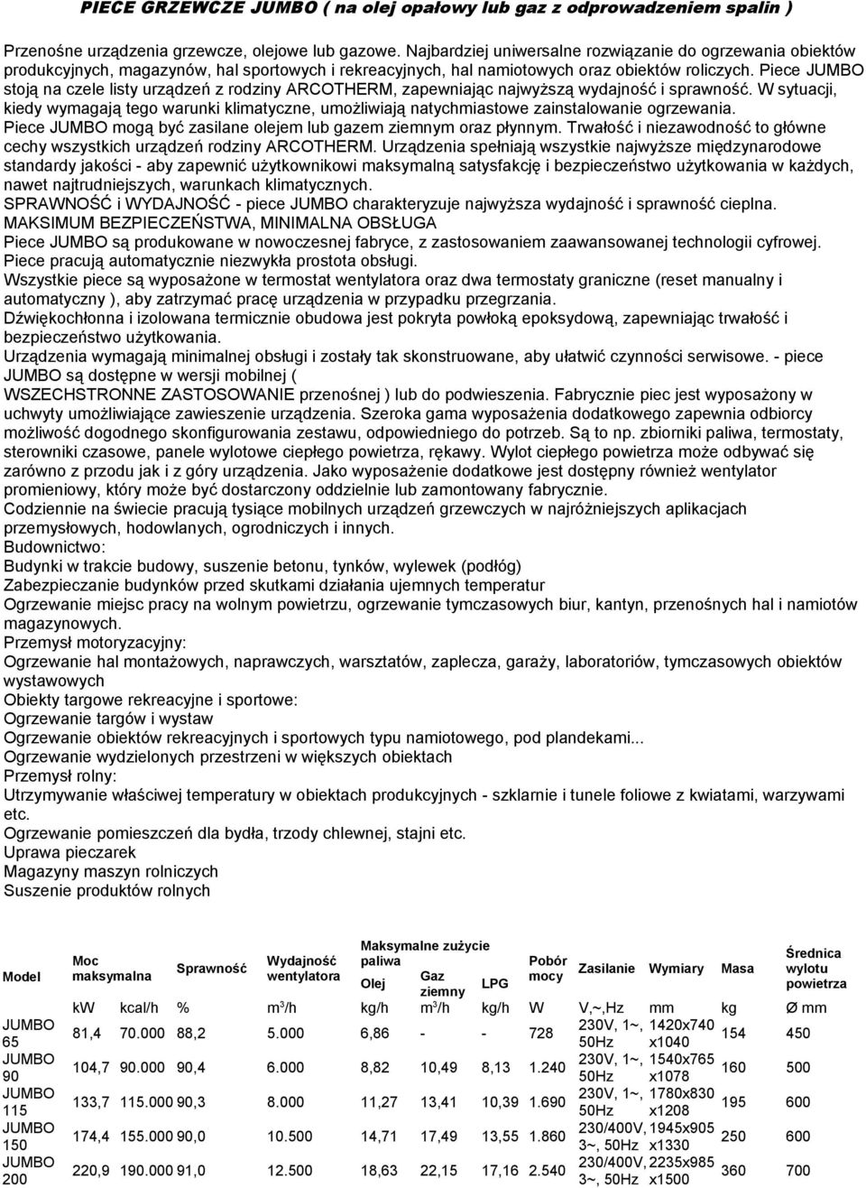 Piece JUMBO stoją na czele listy urządzeń z rodziny ARCOTHERM, zapewniając najwyższą wydajność i sprawność.