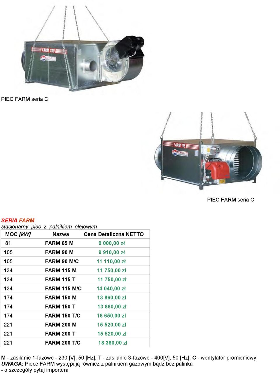 13 860,00 zł 174 FARM 150 T/C 16 650,00 zł 221 FARM 200 M 15 520,00 zł 221 FARM 200 T 15 520,00 zł 221 FARM 200 T/C 18 380,00 zł M - zasilanie 1-fazowe - 230 [V], 50