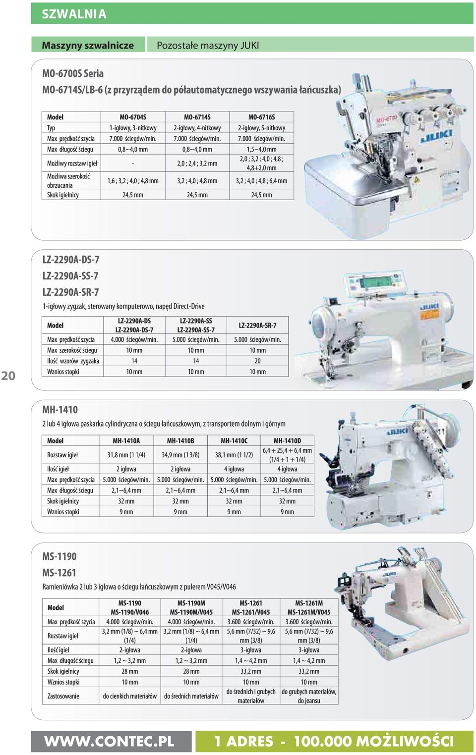 Max długość ściegu 0,8~4,0 mm 0,8~4,0 mm 1,5~4,0 mm Możliwy rozstaw igieł - 2,0 ; 2,4 ; 3,2 mm 2,0 ; 3,2 ; 4,0 ; 4,8 ; 4,8+2,0 mm Możliwa szerokość obrzucania 1,6 ; 3,2 ; 4,0 ; 4,8 mm 3,2 ; 4,0 ; 4,8