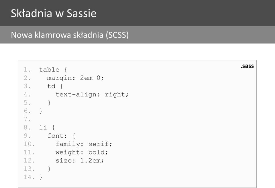 text-align: right; 5. } 6. } 7. 8. li { 9.