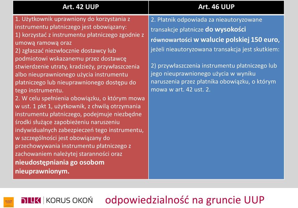 wskazanemu przez dostawcę stwierdzenie utraty, kradzieży, przywłaszczenia albo nieuprawnionego użycia instrumentu płatniczego lub nieuprawnionego dostępu do tego instrumentu. 2.