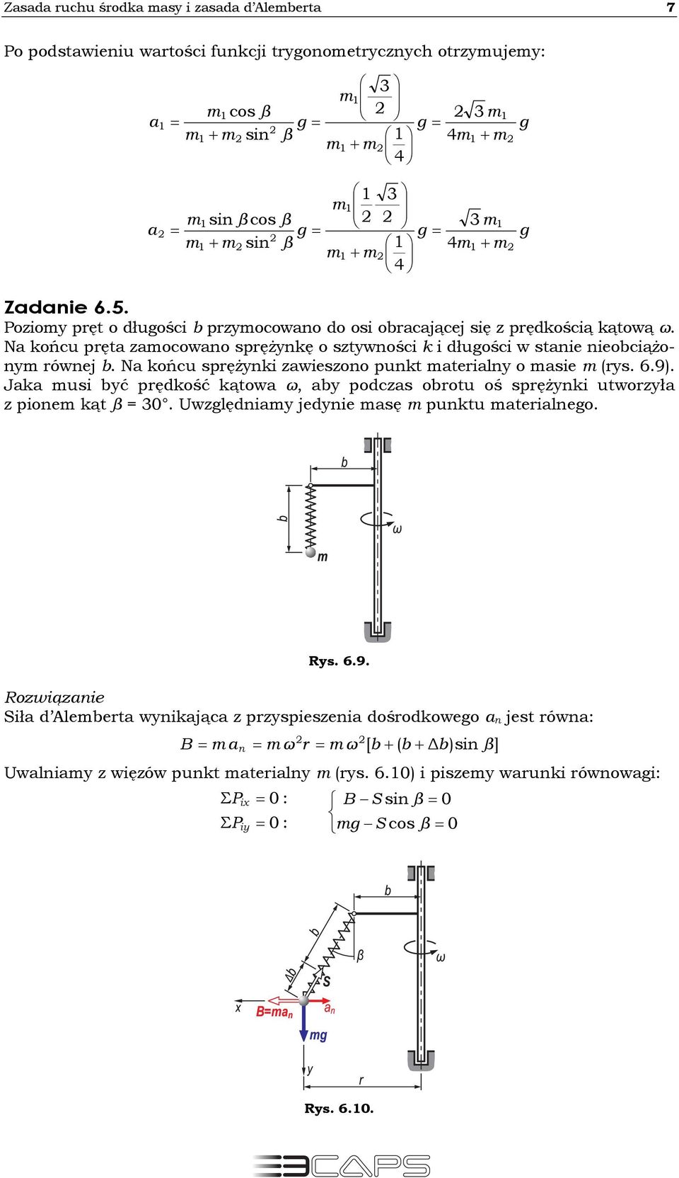 Na końcu prężynki zawiezono punkt aterialny o aie ry. 6.9. Jaka ui yć prędkość kątowa ω, ay podcza orotu oś prężynki utworzyła z pione kąt.