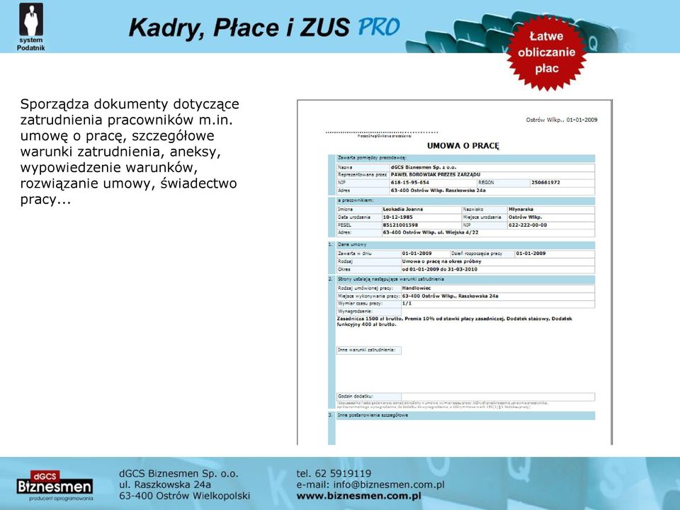 umowę o pracę, szczegółowe warunki