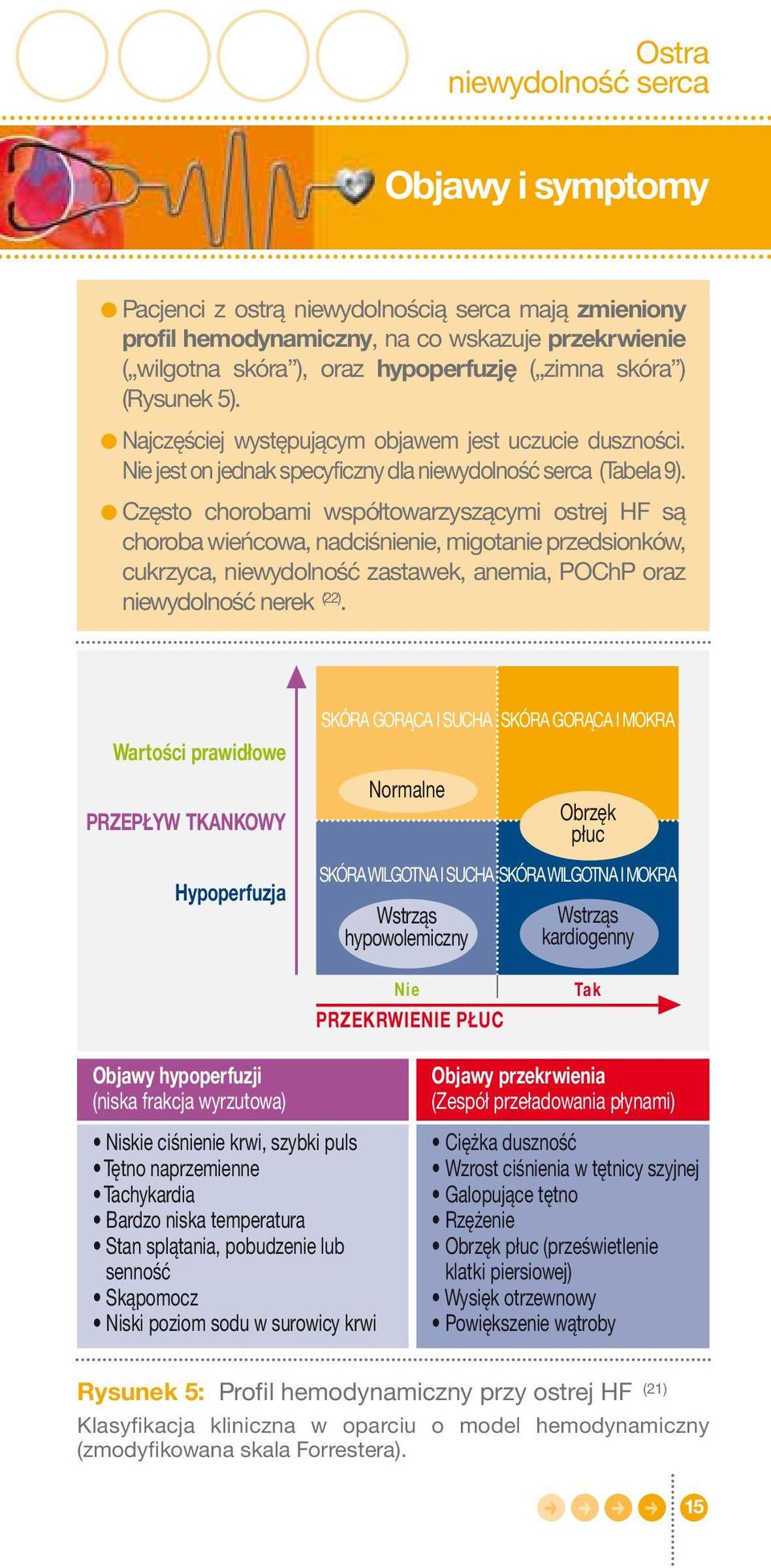 Często chorobami współtowarzyszącymi ostrej HF są choroba wieńcowa, nadciśnienie, migotanie przedsionków, cukrzyca, niewydolność zastawek, anemia, POChP oraz niewydolność nerek (22).