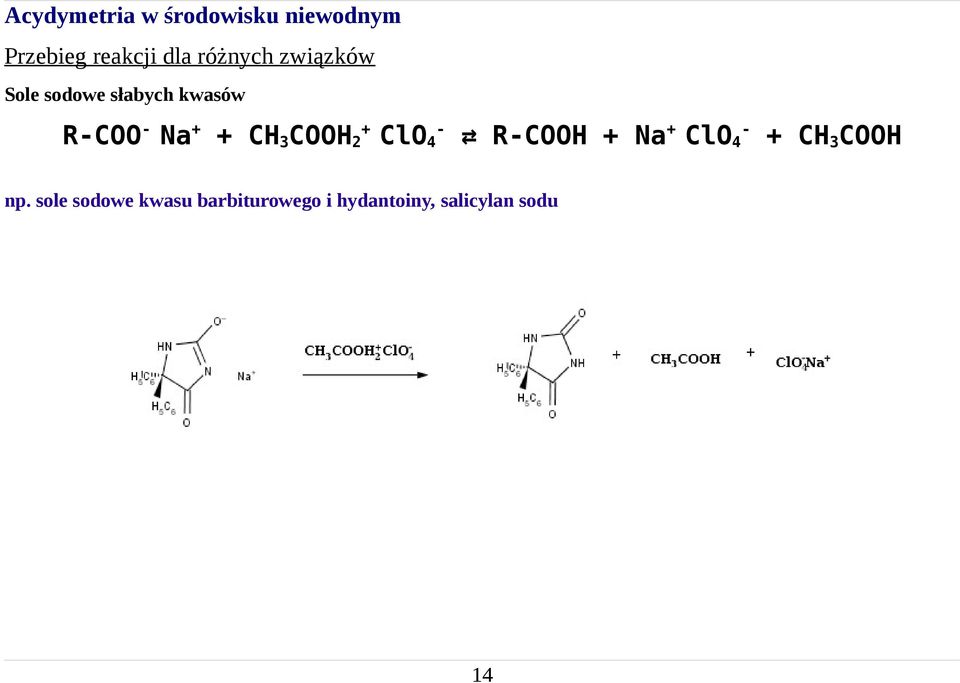 CH 3 COOH 2 + ClO 4 RCOOH + Na + ClO 4 + CH 3 COOH np.