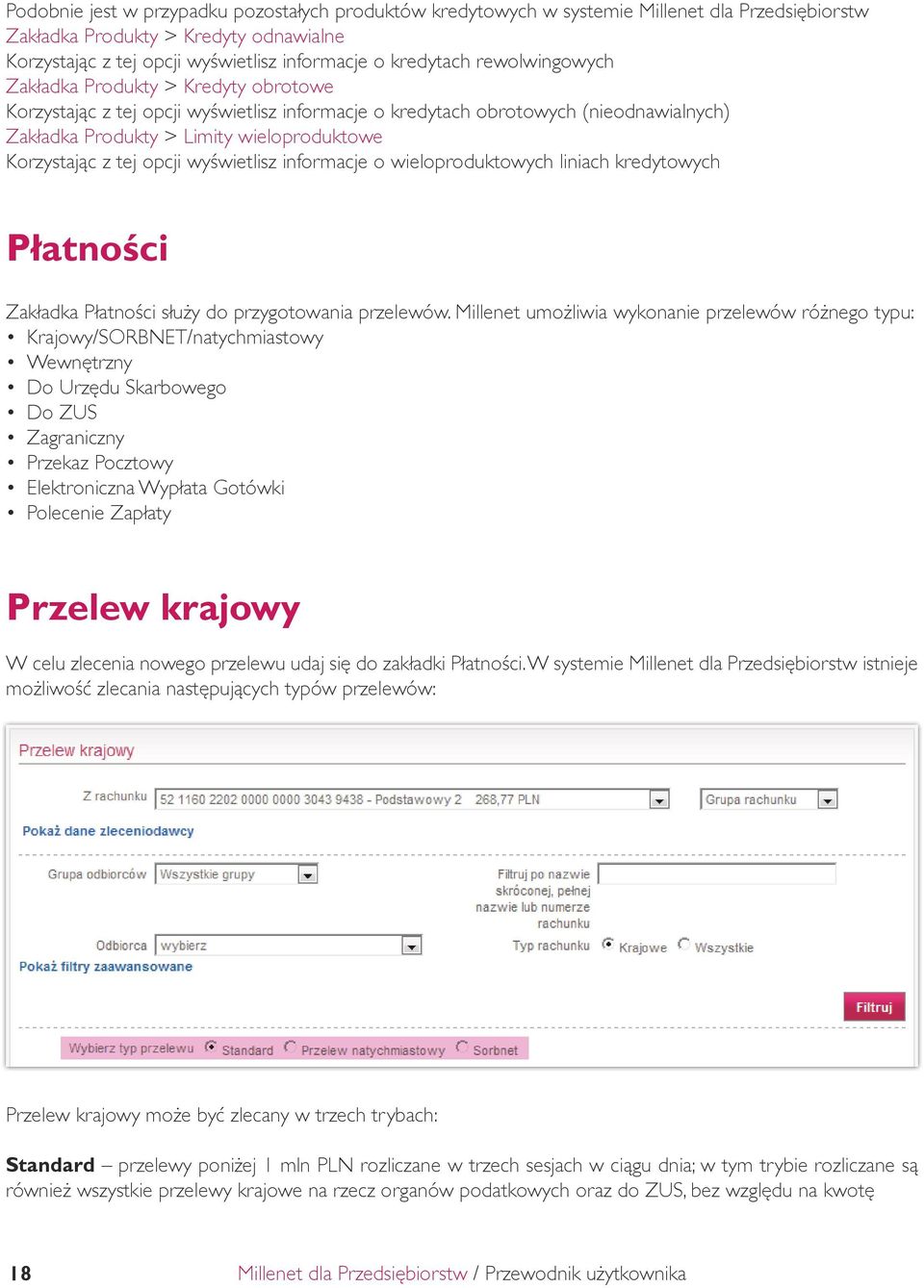 tej opcji wyświetlisz informacje o wieloproduktowych liniach kredytowych Płatności Zakładka Płatności służy do przygotowania przelewów.