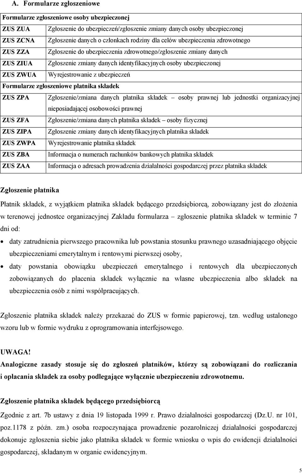 Wyrejestrowanie z ubezpieczeń Formularze zgłoszeniowe płatnika składek ZUS ZPA Zgłoszenie/zmiana danych płatnika składek osoby prawnej lub jednostki organizacyjnej nieposiadającej osobowości prawnej