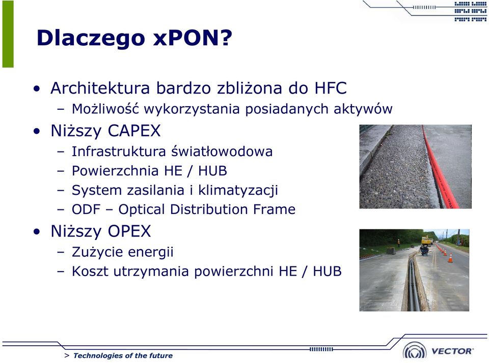 aktywów Niższy CAPEX Infrastruktura światłowodowa Powierzchnia HE / HUB