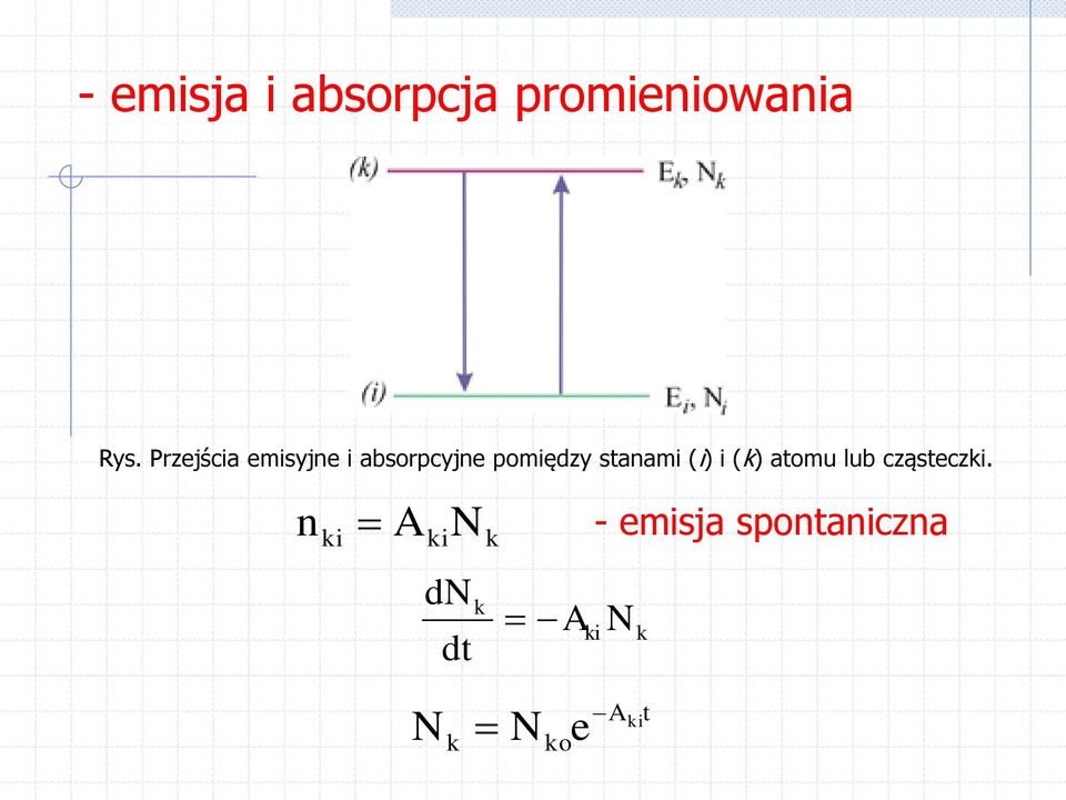 stanami (i) i (k) atomu lub cząsteczki.