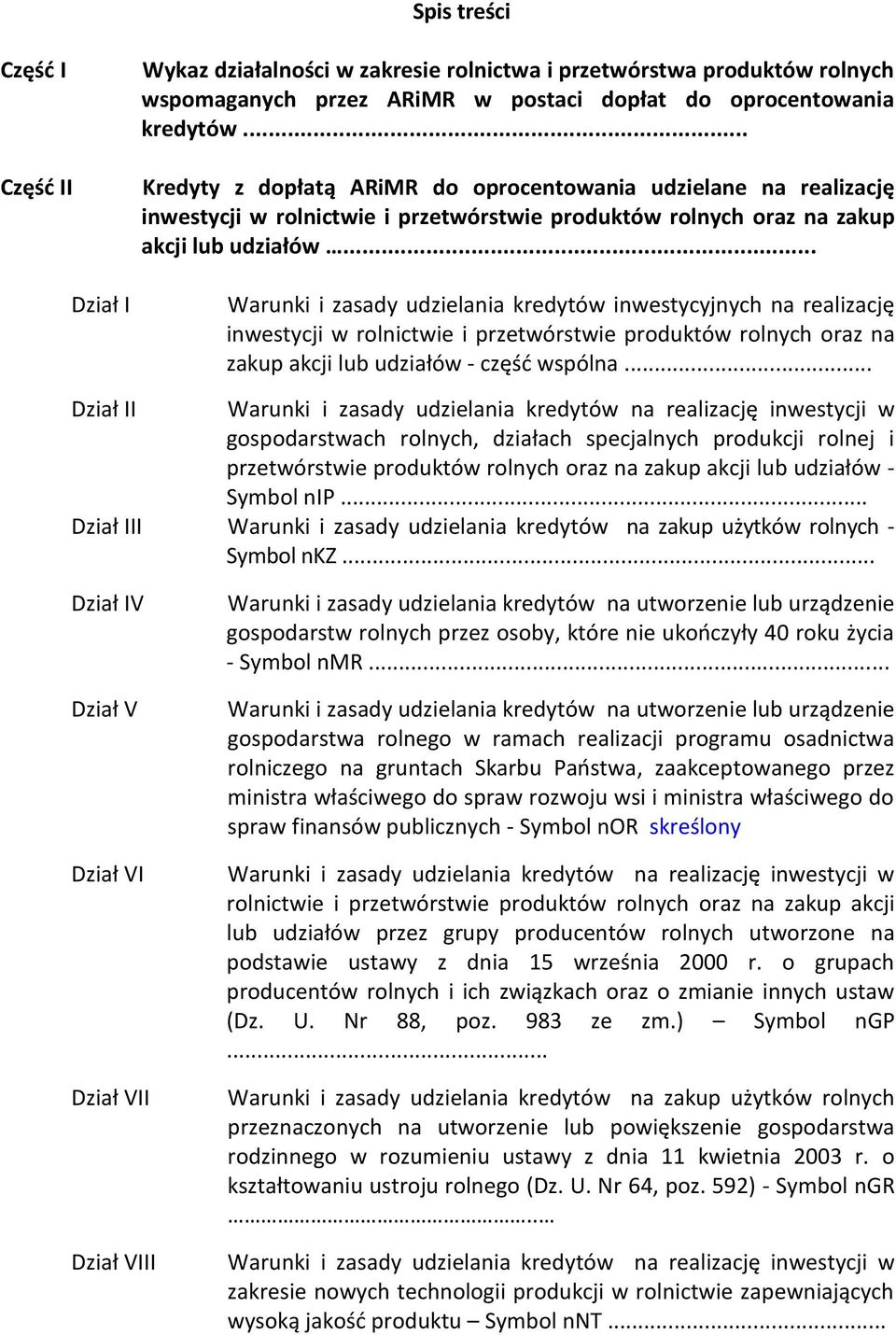 .. Dział I Warunki i zasady udzielania kredytów inwestycyjnych na realizację inwestycji w rolnictwie i przetwórstwie produktów rolnych oraz na zakup akcji lub udziałów - część wspólna.