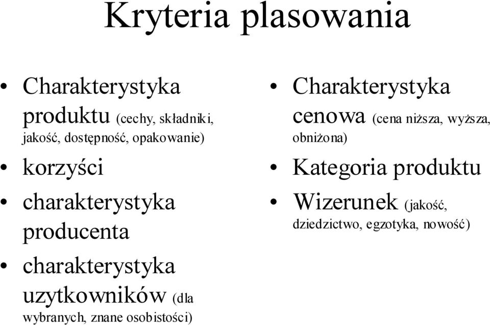 uzytkowników (dla wybranych, znane osobistości) Charakterystyka cenowa (cena