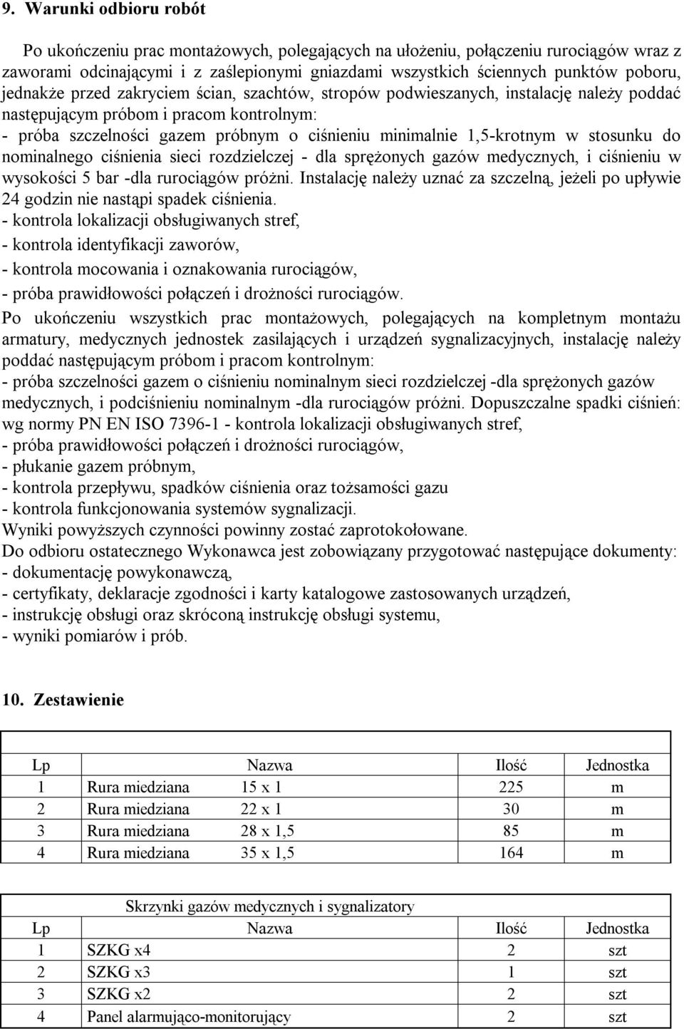 w stosunku do nominalnego ciśnienia sieci rozdzielczej - dla sprężonych gazów medycznych, i ciśnieniu w wysokości 5 bar -dla rurociągów próżni.