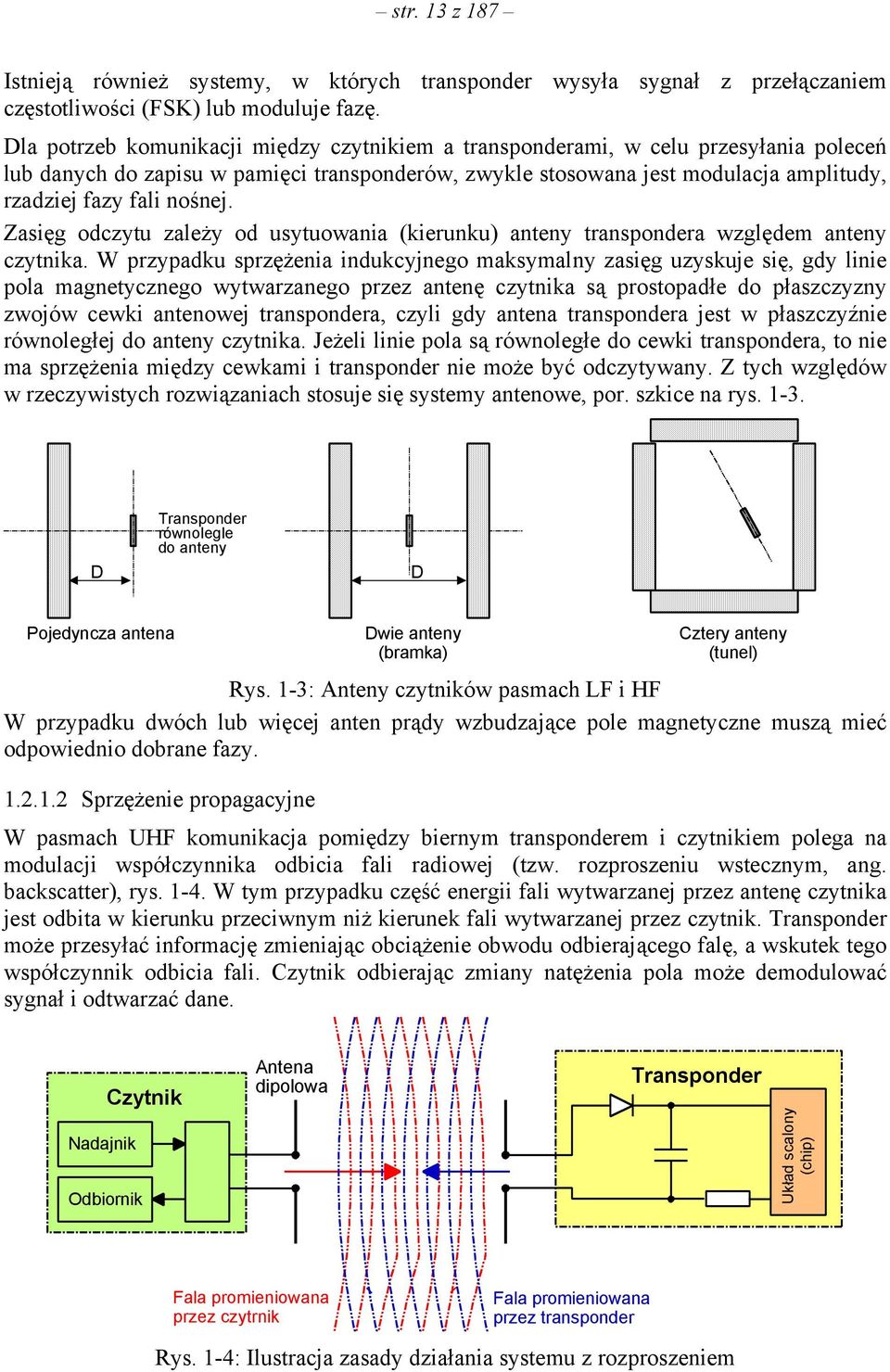 nośnej. Zasięg odczytu zależy od usytuowania (kierunku) anteny transpondera względem anteny czytnika.