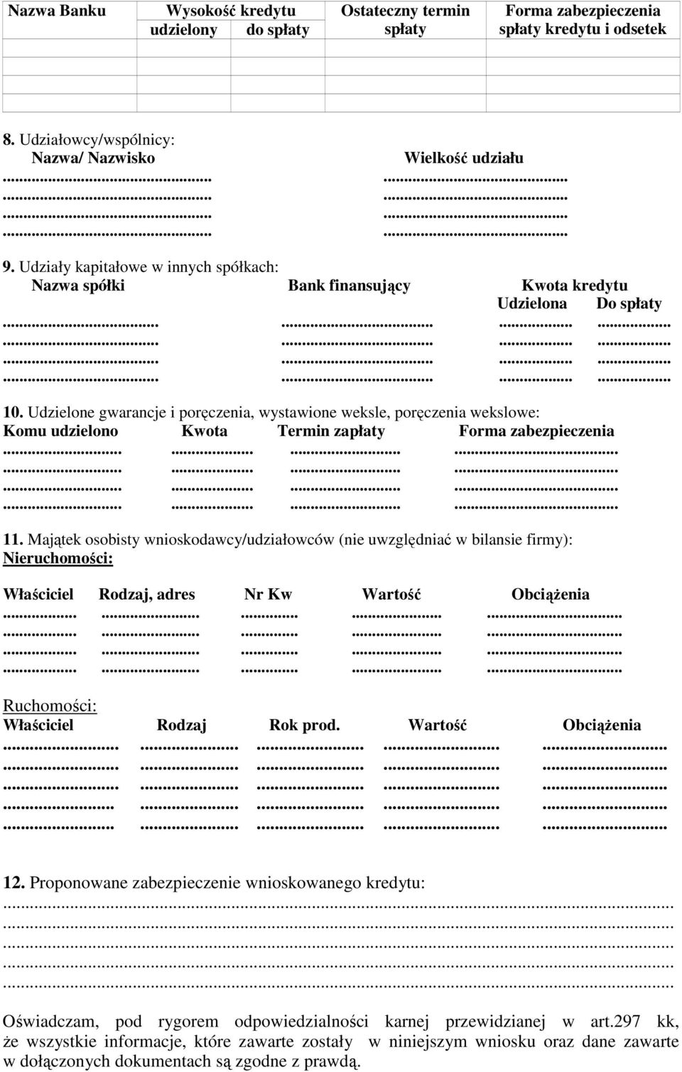 Udzielone gwarancje i poręczenia, wystawione weksle, poręczenia wekslowe: Komu udzielono Kwota Termin zapłaty Forma zabezpieczenia................................................ 11.