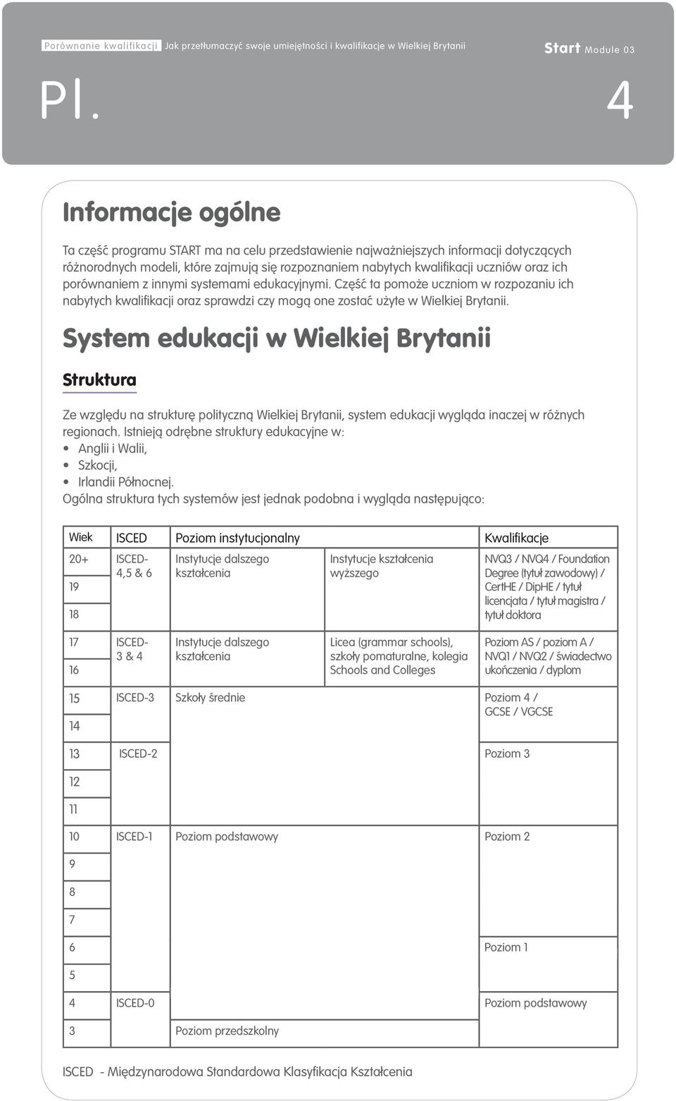 porównaniem z innymi systemami edukacyjnymi. Część ta pomoże uczniom w rozpozaniu ich nabytych kwalifikacji oraz sprawdzi czy mogą one zostać użyte w Wielkiej Brytanii.