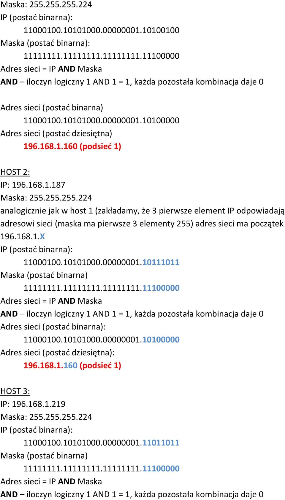 pierwsze 3 elementy 255) adres sieci ma początek 196.168.1.X 11000100.10101000.00000001.