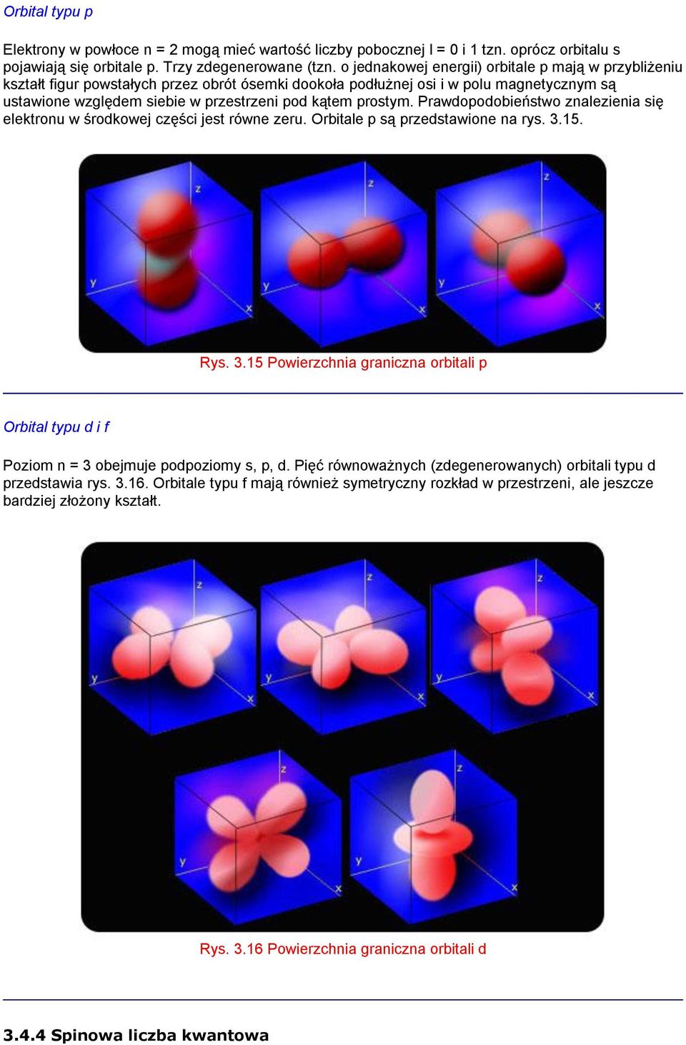 prostym. Prawdopodobieństwo znalezienia się elektronu w środkowej części jest równe zeru. Orbitale p są przedstawione na rys. 3.