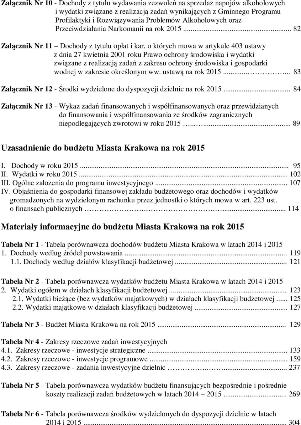 .. 82 Załącznik Nr 11 Dochody z tytułu opłat i kar, o których mowa w artykule 403 ustawy z dnia 27 kwietnia 2001 roku Prawo ochrony środowiska i wydatki związane z realizacją zadań z zakresu ochrony