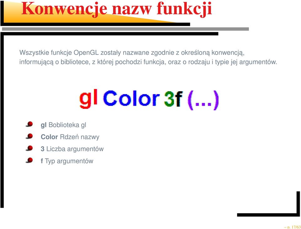 z której pochodzi funkcja, oraz o rodzaju i typie jej argumentów.