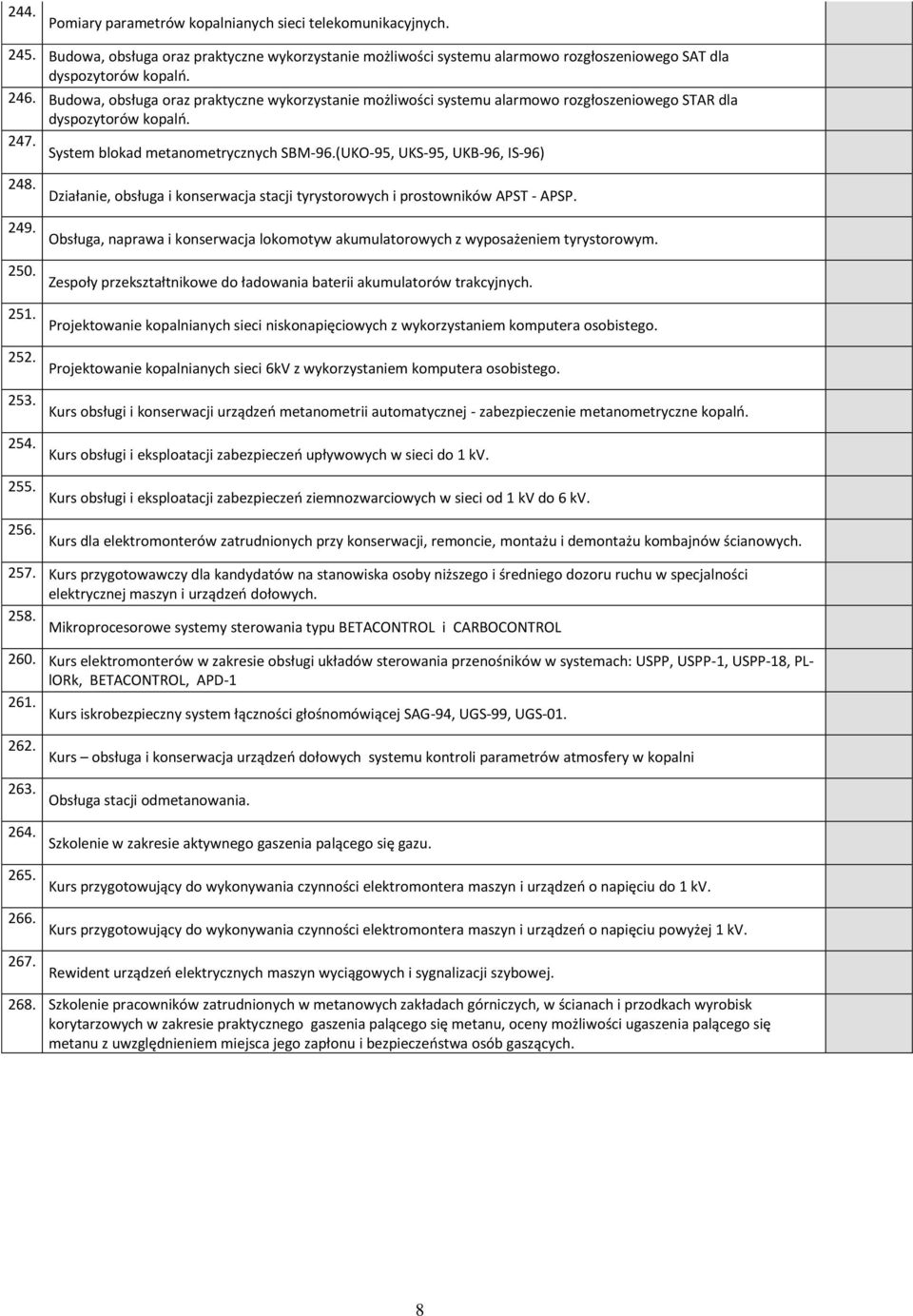 (UKO-95, UKS-95, UKB-96, IS-96) 248. 249. 250. 251. 252. 253. 254. 255. 256. Działanie, obsługa i konserwacja stacji tyrystorowych i prostowników APST - APSP.