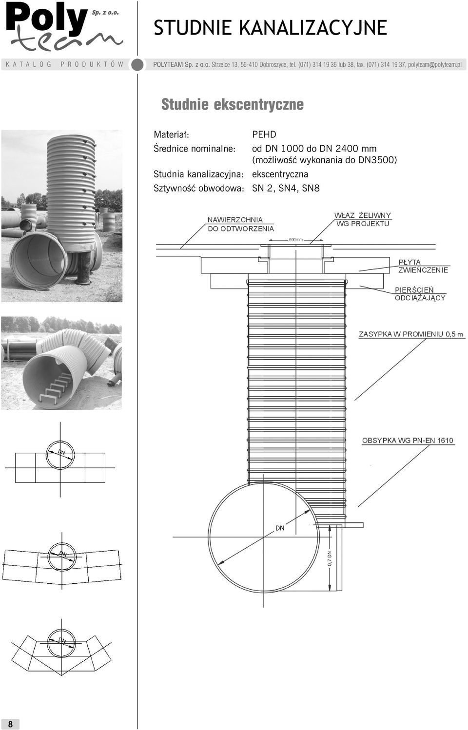 pl Studnie ekscentryczne Średnice nominalne: PEHD Studnia kanalizacyjna: