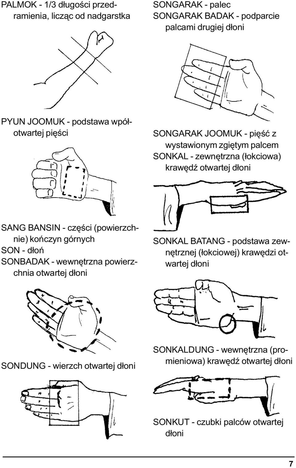 (powierzchnie) koñczyn górnych SON - d³oñ SONBADAK - wewnêtrzna powierzchnia otwartej d³oni SONKAL BATANG - podstawa zewnêtrznej (³okciowej)