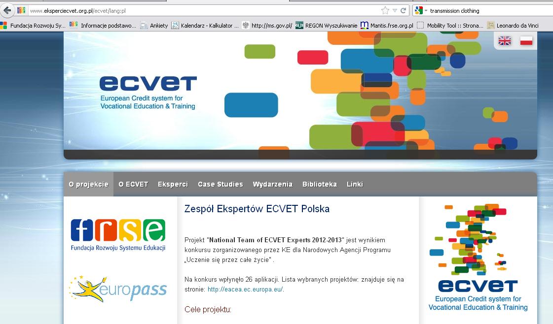 Aktualne informacje: Strona internetowa ekspertów ECVET www.eksperciecvet.org.