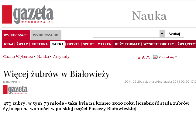 Liczebnośćżubrów w Puszczy