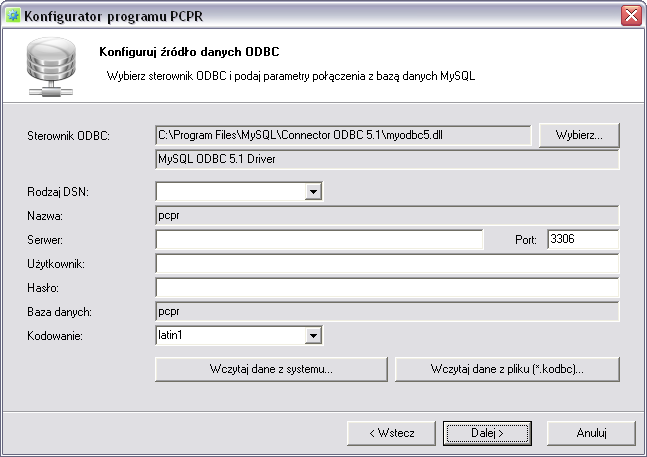 16 2. Konfigurujemy źródło danych ODBC. Po przejściu do tego ekranu, pola Sterownik ODBC powinny już być prawidłowo wypełnione.