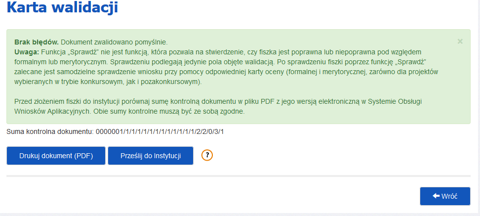 znajduje się link do danej sekcji. Po poprawieniu błędu i ponownym kliknięciu przycisku Sprawdź nie będzie się on wyświetlał dłużej w Karcie walidacji.