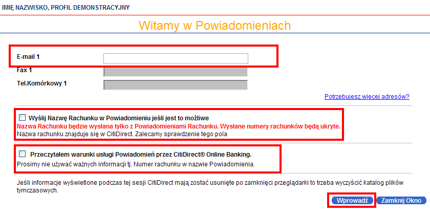 3. Rejestracja Nowego Użytkownika: 4 Tu wpisz adres mailowy, na który przesyłane będą powiadomienia. Inne sposoby dostarczania w Polsce nie są dostępne.